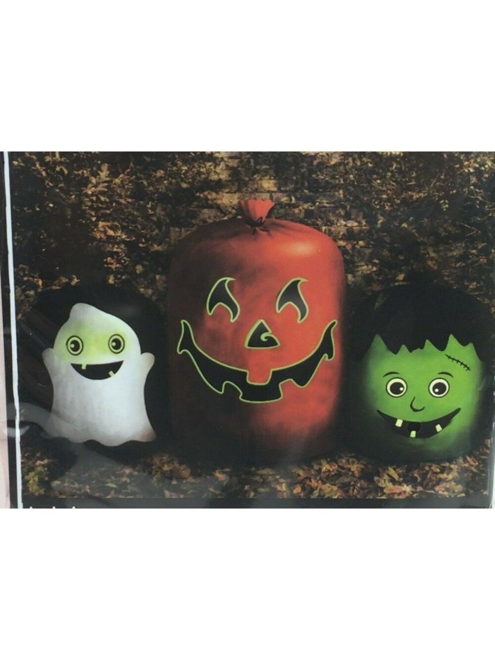 Halloween Set 3 Glow In Dark Leaf Bags Pumpkin Ghost Frankenstein Yard Decor Boo